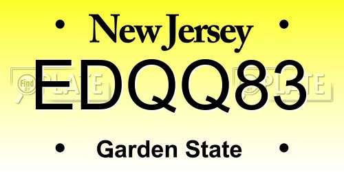 EDQQ83 New Jersey License Plate
