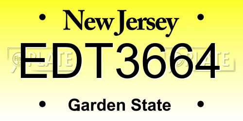 EDT3664 New Jersey License Plate
