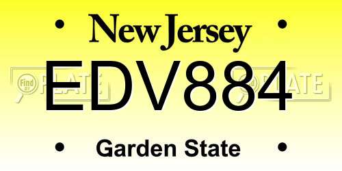 EDV884 New Jersey License Plate