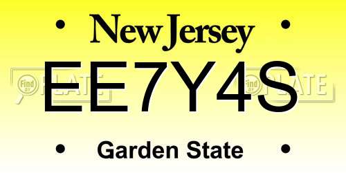 EE7Y4S New Jersey License Plate