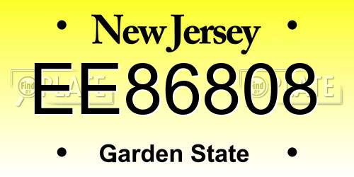 EE86808 New Jersey License Plate