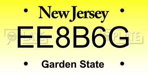 EE8B6G New Jersey License Plate
