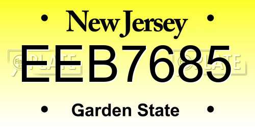 EEB7685 New Jersey License Plate