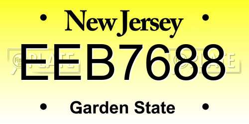 EEB7688 New Jersey License Plate