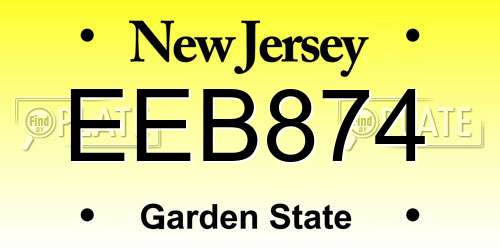 EEB874 New Jersey License Plate