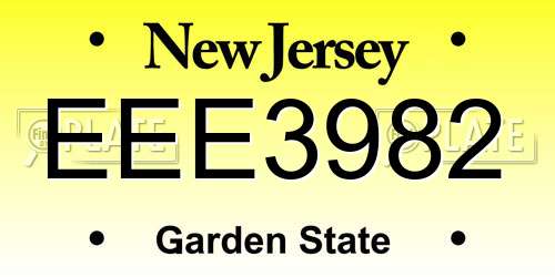 EEE3982 New Jersey License Plate