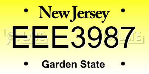 EEE3987 New Jersey License Plate