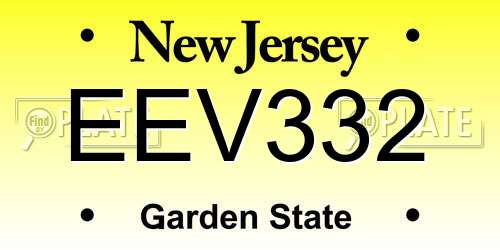 EEV332 New Jersey License Plate