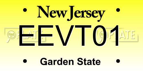 EEVT01 New Jersey License Plate