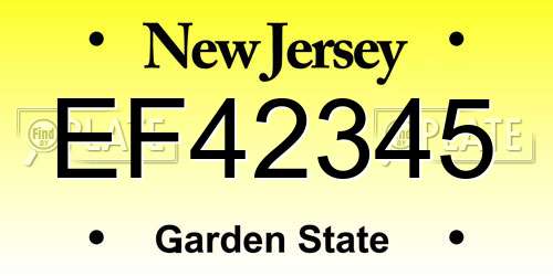 EF42345 New Jersey License Plate