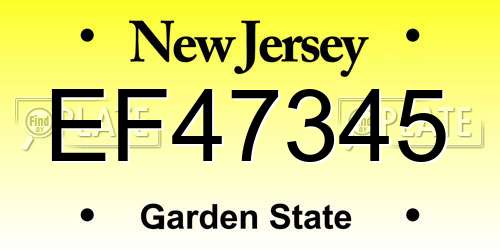 EF47345 New Jersey License Plate