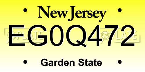 EG0Q472 New Jersey License Plate
