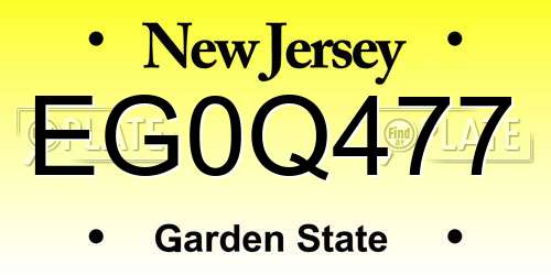 EG0Q477 New Jersey License Plate