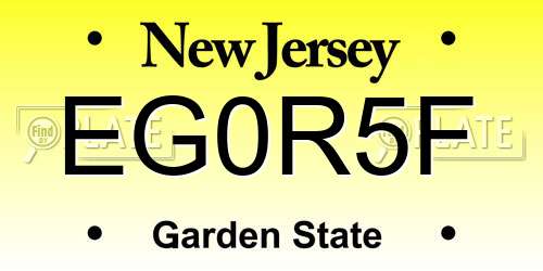 EG0R5F New Jersey License Plate