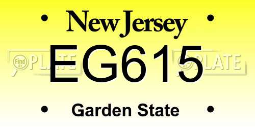 EG615 New Jersey License Plate