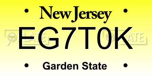 EG7T0K New Jersey License Plate