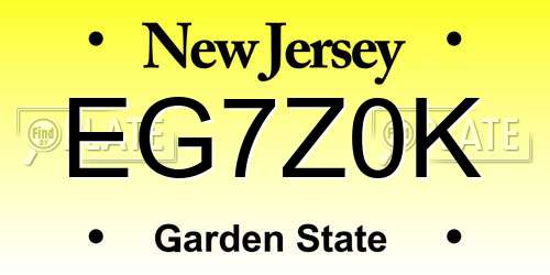 EG7Z0K New Jersey License Plate