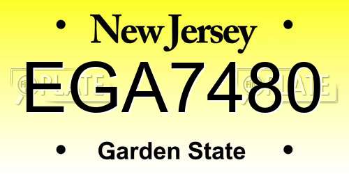 EGA7480 New Jersey License Plate