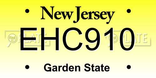 EHC910 New Jersey License Plate