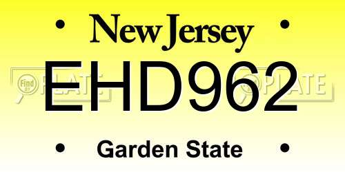 EHD962 New Jersey License Plate