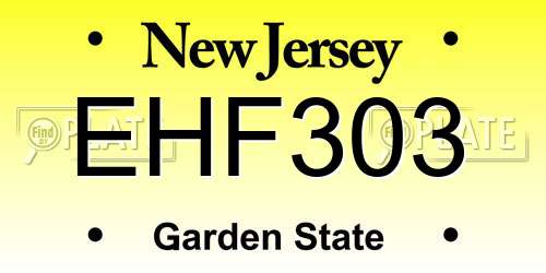 EHF303 New Jersey License Plate
