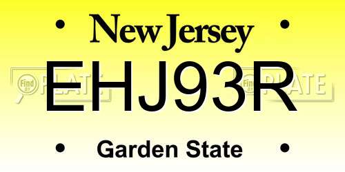 EHJ93R New Jersey License Plate