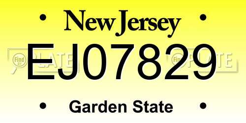 EJ07829 New Jersey License Plate