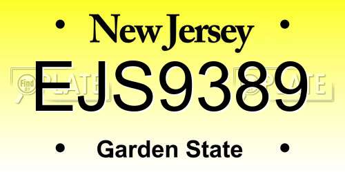 EJS9389 New Jersey License Plate