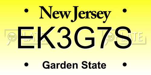 EK3G7S New Jersey License Plate