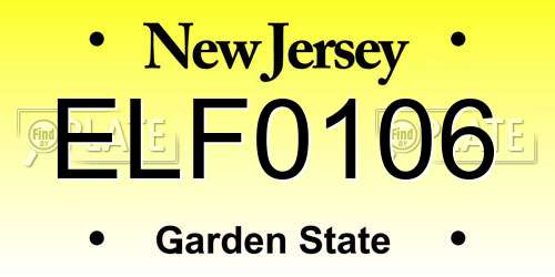 ELF0106 New Jersey License Plate