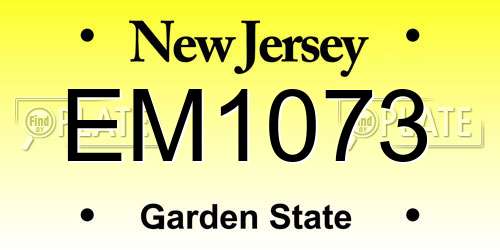 EM1073 New Jersey License Plate