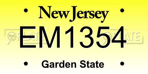 EM1354 New Jersey License Plate