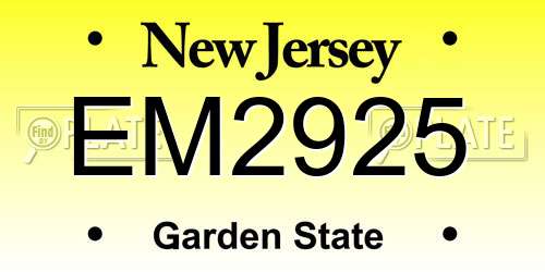 EM2925 New Jersey License Plate