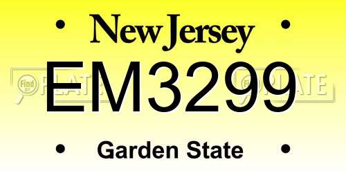 EM3299 New Jersey License Plate