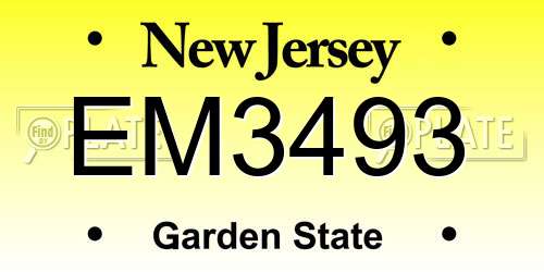 EM3493 New Jersey License Plate