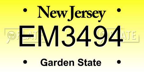 EM3494 New Jersey License Plate