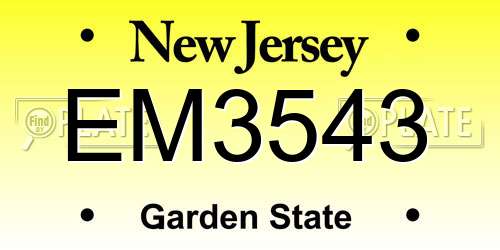 EM3543 New Jersey License Plate
