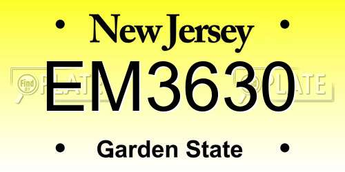 EM3630 New Jersey License Plate