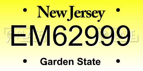 EM62999 New Jersey License Plate