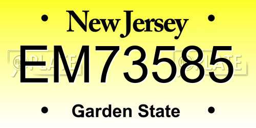 EM73585 New Jersey License Plate