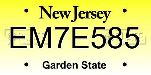 EM7E585 New Jersey License Plate