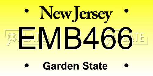 EMB466 New Jersey License Plate