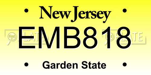 EMB818 New Jersey License Plate