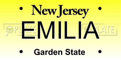 EMILIA New Jersey License Plate