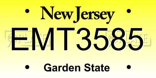 EMT3585 New Jersey License Plate