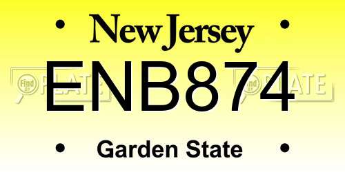 ENB874 New Jersey License Plate