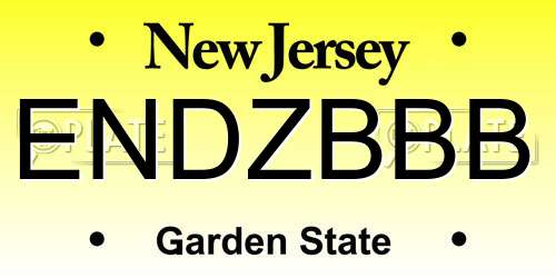ENDZBBB New Jersey License Plate