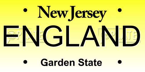 ENGLAND New Jersey License Plate