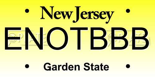 ENOTBBB New Jersey License Plate