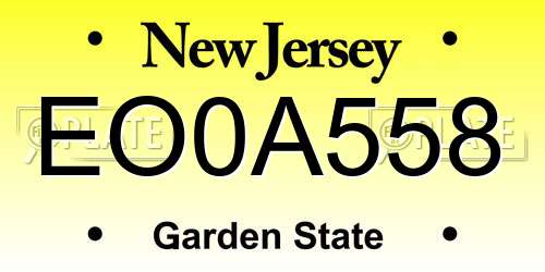 EO0A558 New Jersey License Plate